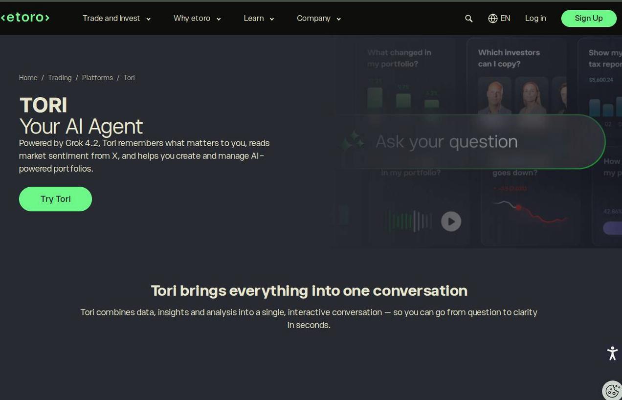 The platform page on the eToro website