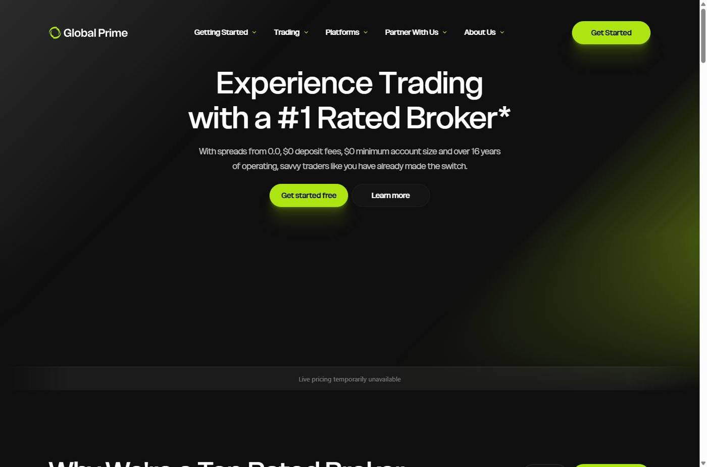 Screenshot of the Global Prime website