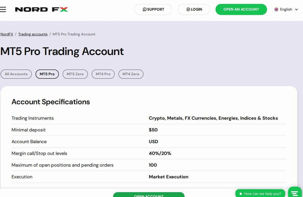 The platform page on the NordFX website