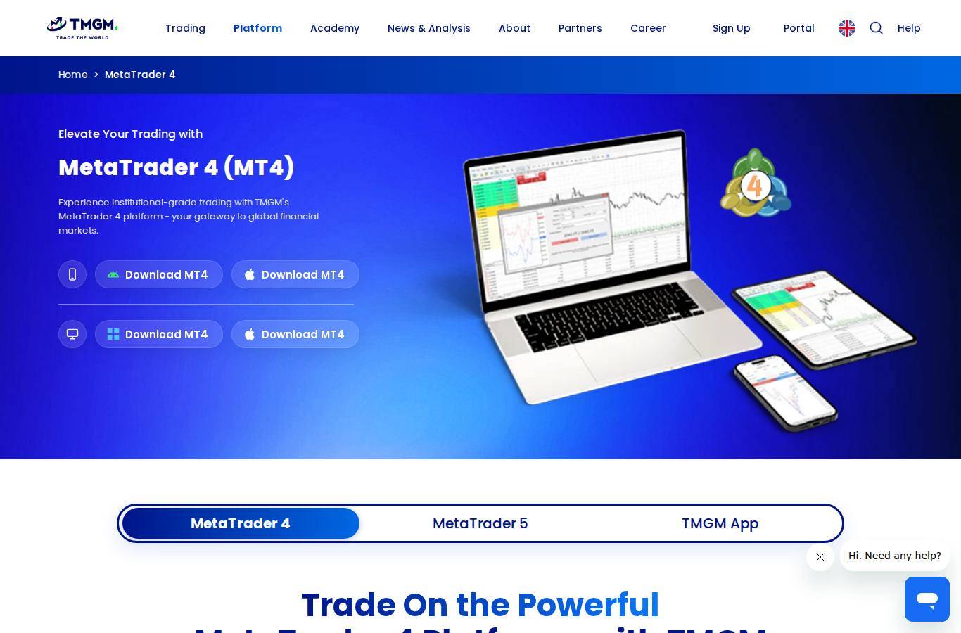 The platform page on the TMGM website